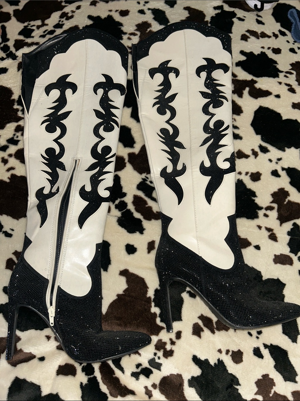 INC International Concepts Black and Cream Western Knee Boots